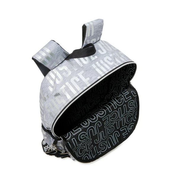 Justice Girls 17" Laptop Backpack with Lanyard Metallic Print Silver Grey - Picture 2 of 4